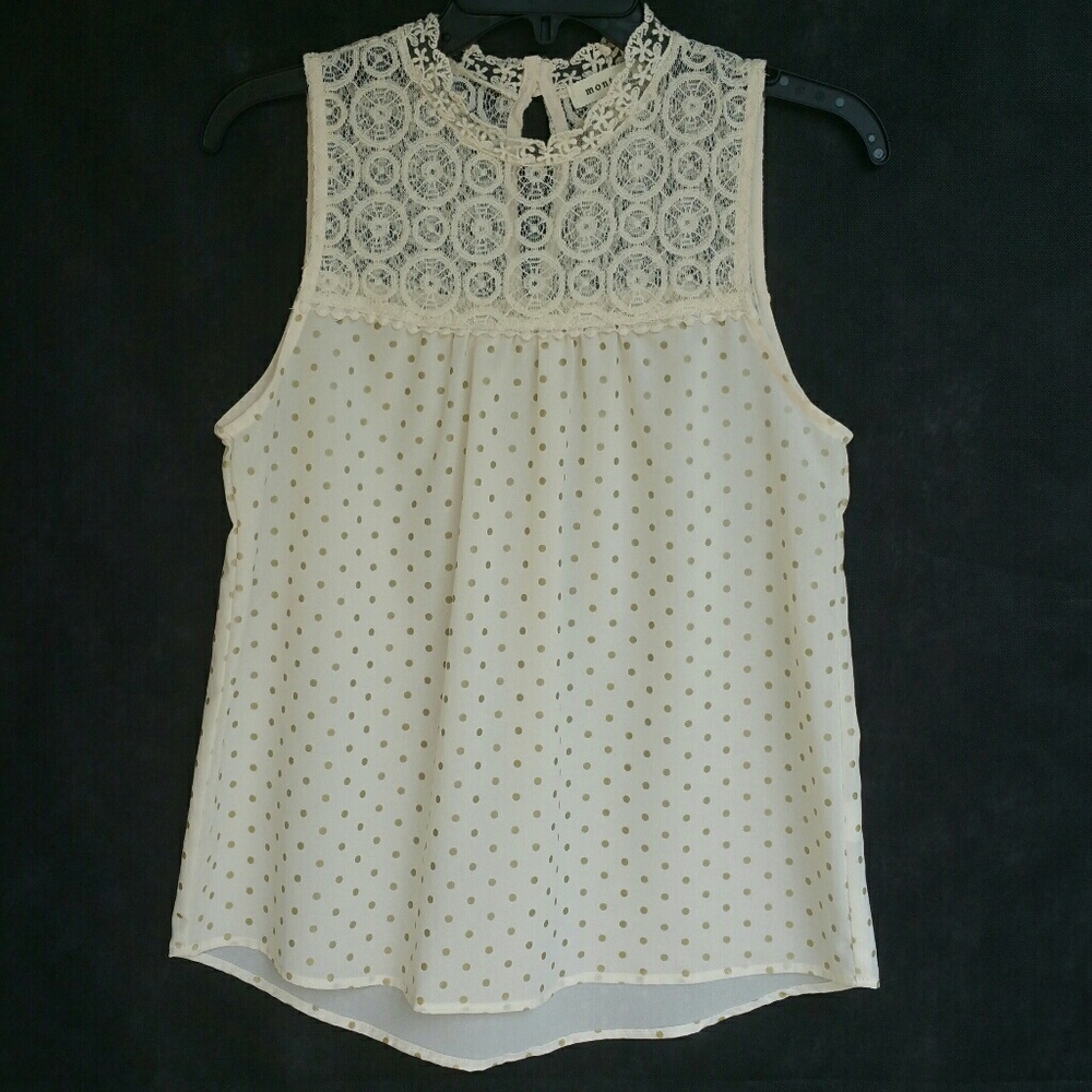 Monteau Beige Lace Polka Dot Sleeveless Top  M